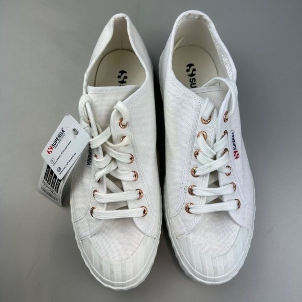 Superga 2630 COTU Canvas Sneaker in White & Rose - Picture 2 of 7